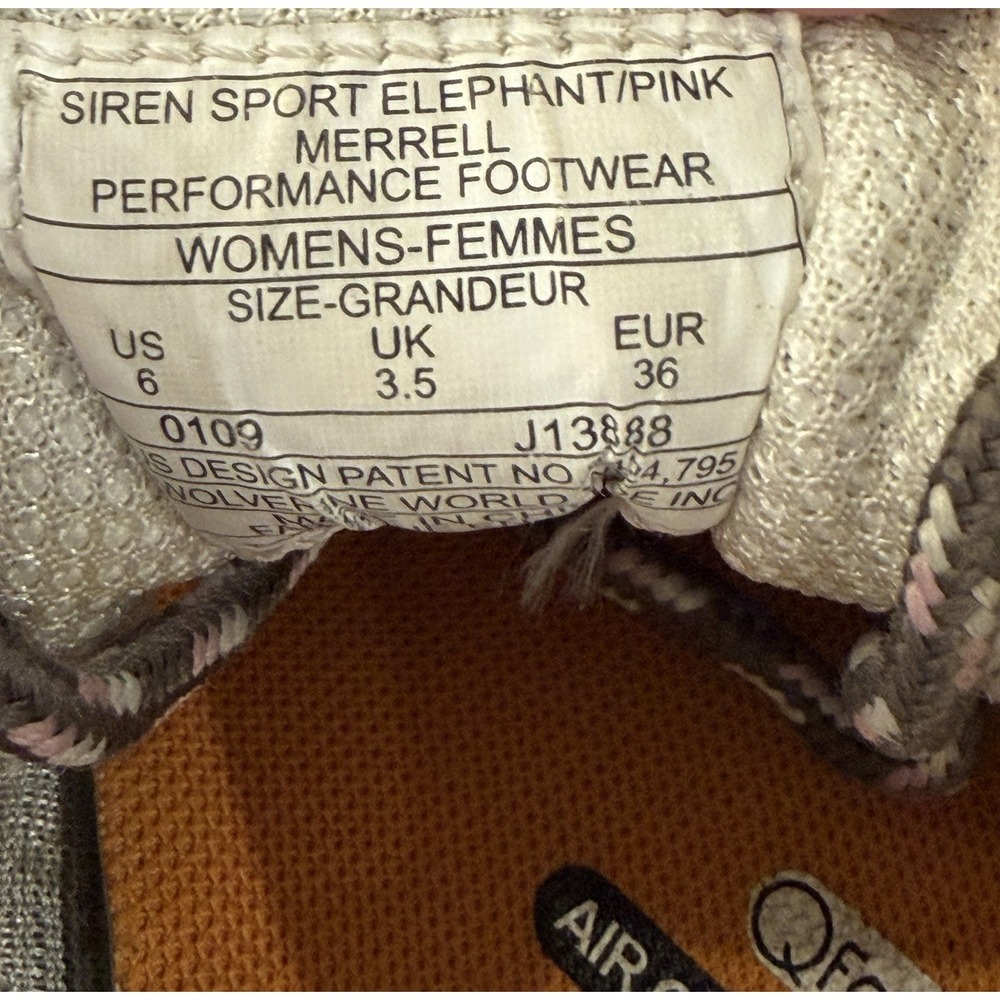 Merrell Siren Ventilator Sport Elephant, Pink Hiking Shoes Womens Size 8 - Picture 8 of 9